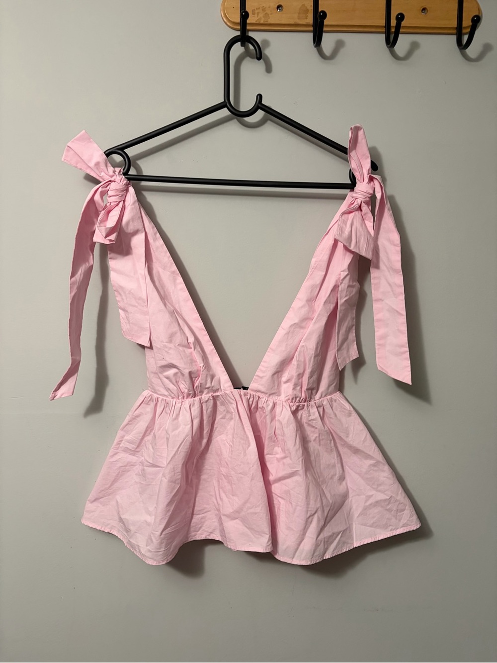 Zara Light Pink Tie-Shoulder V-Neck Peplum Camisole